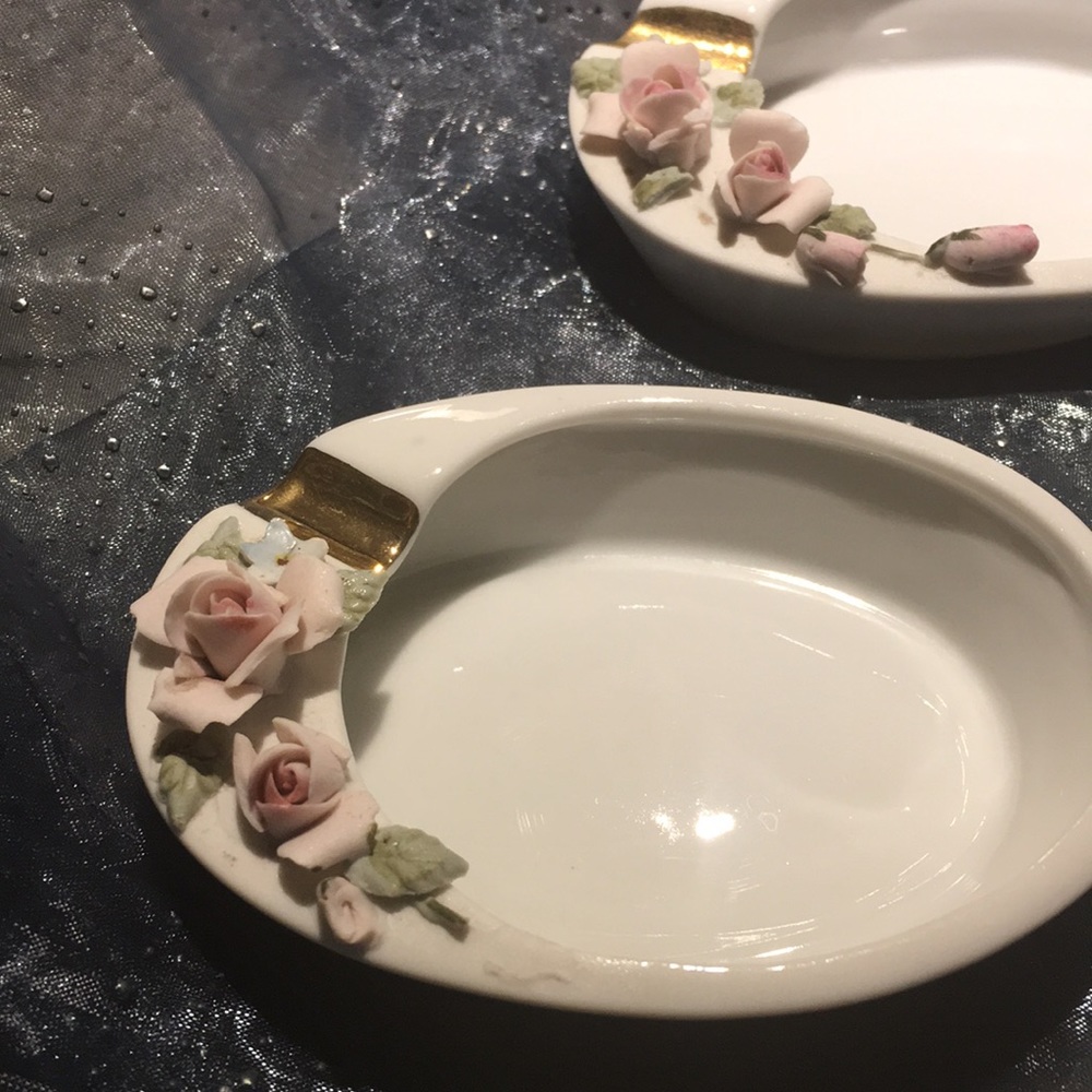 Pair Vintage Lefton China Handpainted Sm Ashtrays